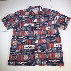 Columbia Shirt Mens L PFG Performance Fishing Red White Blue Marlin Fish Print